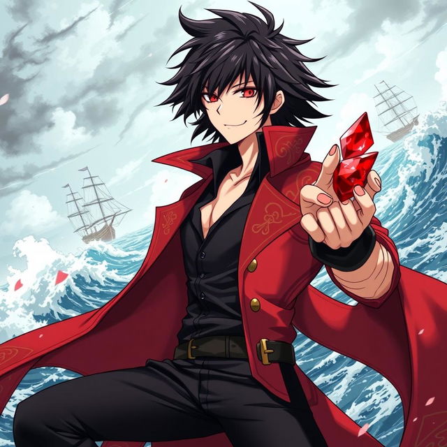 An action-packed manga-style illustration of a male pirate character inspired by light novels