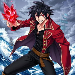 An action-packed manga-style illustration of a male pirate character inspired by light novels