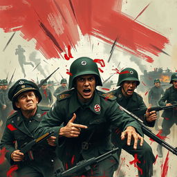 An artistic representation capturing the chaos and confusion experienced by Nazi soldiers during a battle scenario