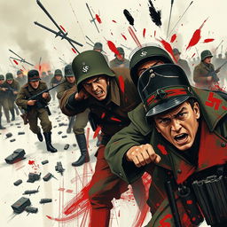 An artistic representation capturing the chaos and confusion experienced by Nazi soldiers during a battle scenario
