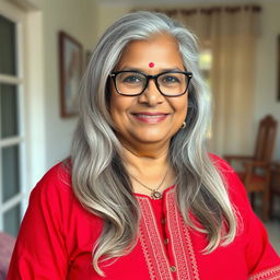 A 60-year-old dusky Indian plus-size housewife, embodying grace and warmth