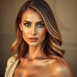 A stunning 40-year-old woman, exuding beauty and sexiness, with beautiful green eyes