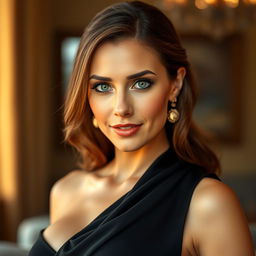 A stunning 40-year-old woman, exuding beauty and sexiness, with beautiful green eyes