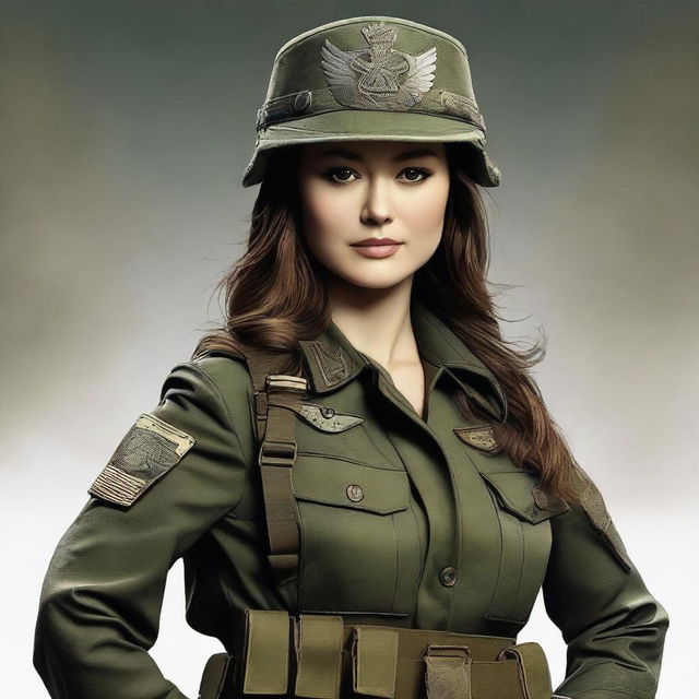 A high-quality digital art image featuring the actress Summer Glau dressed in military gear