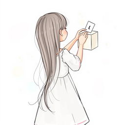 Draw a girl with her back turned, placing her hands on a ballot box in the upper right corner of the image