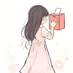 Draw a girl with her back turned, placing her hands on a ballot box in the upper right corner of the image