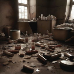 An expertly crafted digital art image showcases a dimly lit room in disarray