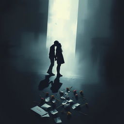 An abstract representation of the concept "Not love in this world" featuring dark, moody colors and fragmented imagery