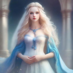 A digital art image in a fantasy style, featuring a beautiful adult female with wide hips and a plump figure