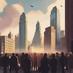 High-quality digital art depicting a bustling city scene