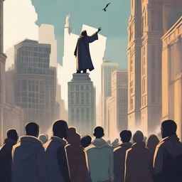 High-quality digital art depicting a bustling city scene