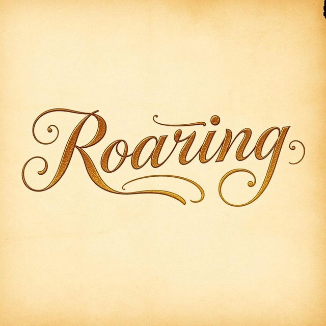 A beautifully designed, cursive manuscript featuring the word 'Roaring' in elegant, flowing script