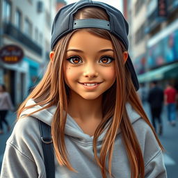 A 16-year-old girl with a cute mole on her cheek, featuring short eyelashes and brown eyes