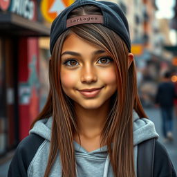 A 16-year-old girl with a cute mole on her cheek, featuring short eyelashes and brown eyes