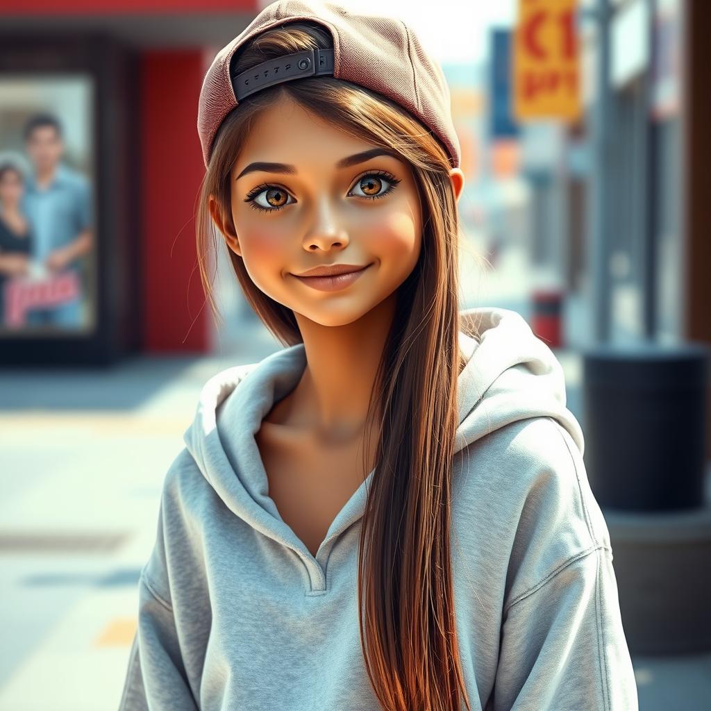 A 16-year-old girl with a cute mole on her cheek, featuring short eyelashes and brown eyes