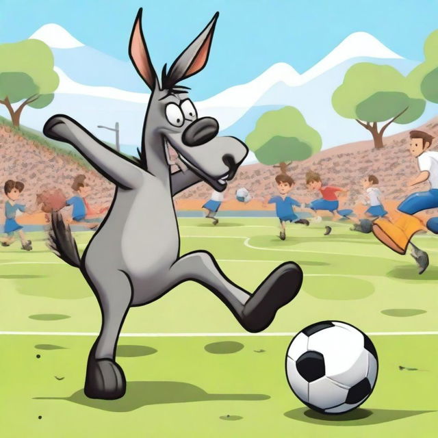 Visualize a high-quality, cartoon-style image featuring an unusual football match