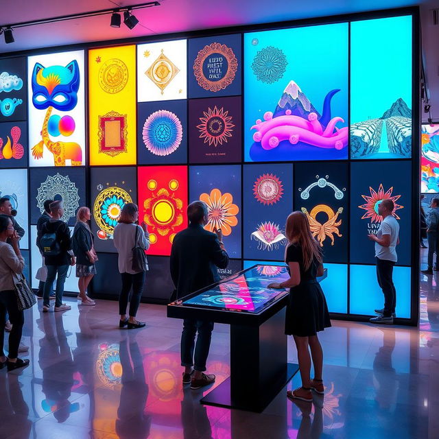 A showcase of various innovative and artistic designs displayed on a high-tech digital screen