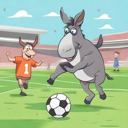 Visualize a high-quality, cartoon-style image featuring an unusual football match