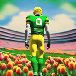 Envision a high-quality, digital art image that captures an extraordinary sight on a football field