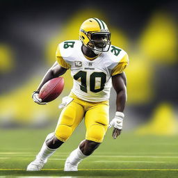 Visualize a high-quality, digital art image featuring a football player in the center of the frame