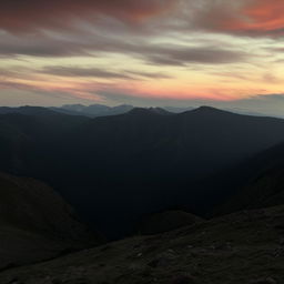 A grand, sweeping view of a mountain range during sunset, with dramatic shadows and colors splashed across the sky. Peaks are reaching for the heavens, embodying the essence of 'elevation'.