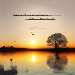 A high-quality digital art piece depicting a serene landscape at sunset, with the phrase 'Sabret