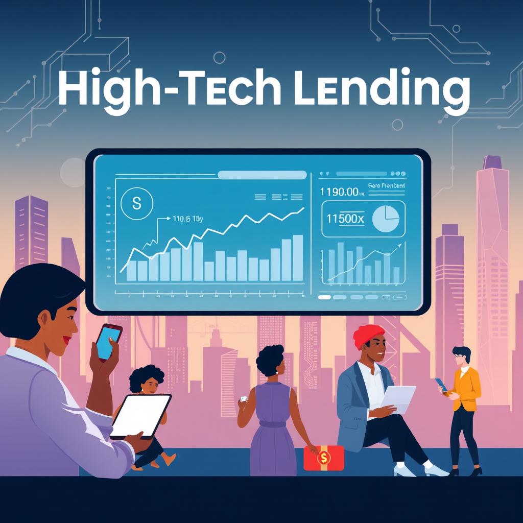 An engaging and modern business image representing the theme of the book 'High-Tech Lending: The Rise of Online and Peer-to-Peer Lending'