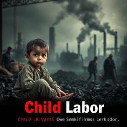 A powerful and emotional poster highlighting the theme of child labor, featuring a somber and reflective atmosphere