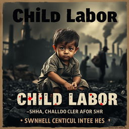 A powerful and emotional poster highlighting the theme of child labor, featuring a somber and reflective atmosphere