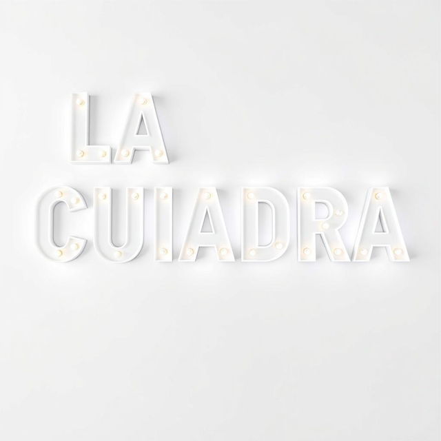 A bright light bulb sign featuring capital letters spelling out "LA CUADRA"