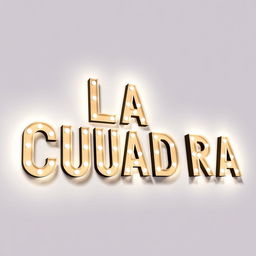 A bright light bulb sign featuring capital letters spelling out "LA CUADRA"