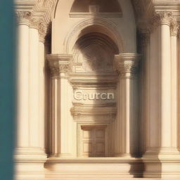 A digital art image of a grand church, bathed in soft sunlight