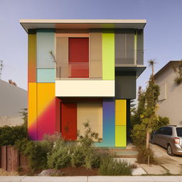 An elevation of a house showing a blend of vibrant and soothing colours