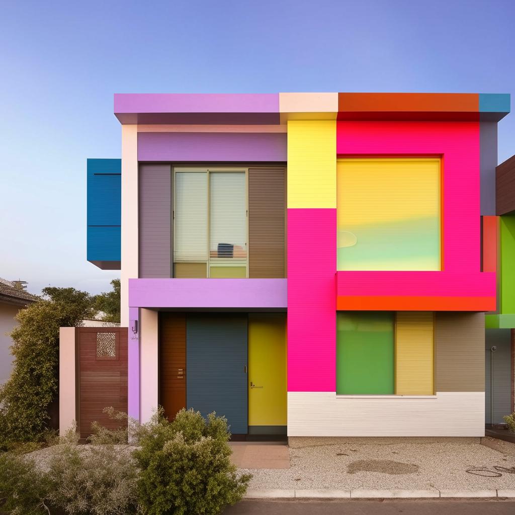 An elevation of a house showing a blend of vibrant and soothing colours