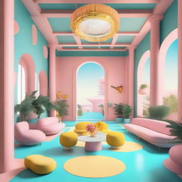 A high-quality digital art depicting a luxurious hotel lobby in the south of France