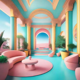 A high-quality digital art depicting a luxurious hotel lobby in the south of France