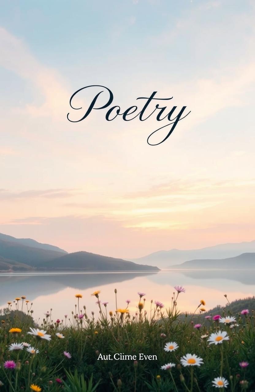A beautifully designed poetry book cover featuring an ethereal landscape at dawn, with soft pastel colors creating a peaceful and reflective atmosphere