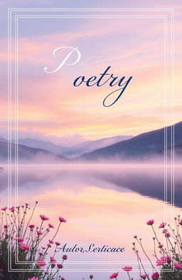 A beautifully designed poetry book cover featuring an ethereal landscape at dawn, with soft pastel colors creating a peaceful and reflective atmosphere