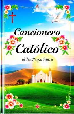 A beautifully designed cover for a Catholic songbook titled "Cancionero Católico de la Parroquia La Buena Nueva"