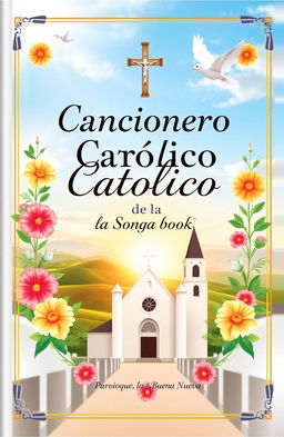 A beautifully designed cover for a Catholic songbook titled "Cancionero Católico de la Parroquia La Buena Nueva"