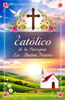 A beautifully designed cover for a Catholic songbook titled "Cancionero Católico de la Parroquia La Buena Nueva"