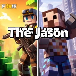 A vibrant and dynamic artwork that combines elements from both Free Fire and Minecraft