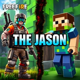 A vibrant and dynamic artwork that combines elements from both Free Fire and Minecraft