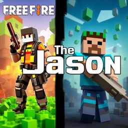 A vibrant and dynamic artwork that combines elements from both Free Fire and Minecraft