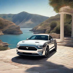 An image of superior quality presenting a Ford Mustang on the island of Rab