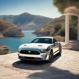 An image of superior quality presenting a Ford Mustang on the island of Rab