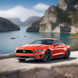 An image of superior quality presenting a Ford Mustang on the island of Rab