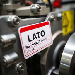 A close-up image of a LOTO (Lockout/Tagout) label affixed to a machine