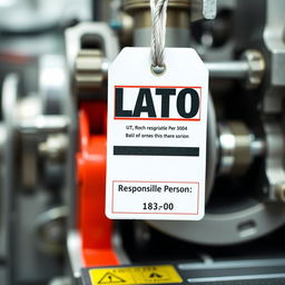 A close-up image of a LOTO (Lockout/Tagout) label affixed to a machine