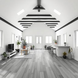 A spacious modern room design viewed from the main entrance